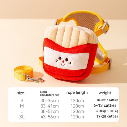 Pet Cute Burger Fries Backpack Hand Holding Rope