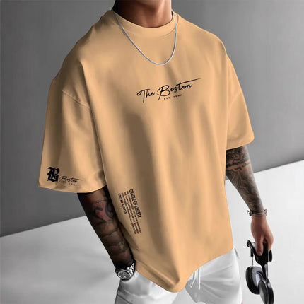 New Men's Round Neck Loose Casual Letter Short Sleeve