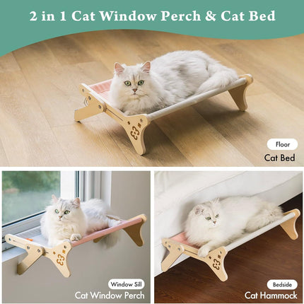 Cat Window Perch & Hammock - Adjustable 2-in-1 Sunbathing Seat For Indoor Cats, Sturdy Design Holds 40 Lbs With Washable Cover Pink, Space-Saving