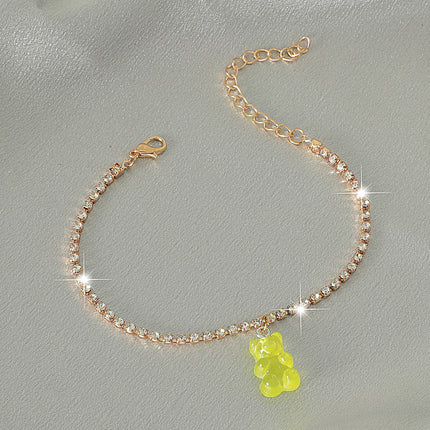 Creative Resin Bear Chain Rhinestone Anklet