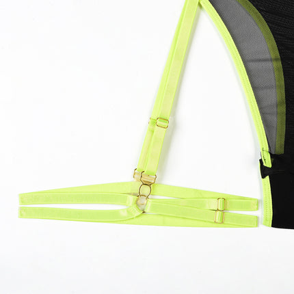 High Elastic Mesh Tight Contrast Color Jumpsuit