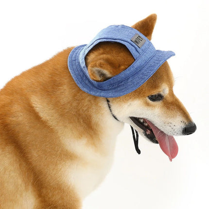 Pet Hat With Ear Holes For Medium Small Dogs Adjustable Summer Pets Dog Outdoor Sun Cap Cat Puppy Denim Color Canvas Visor Caps