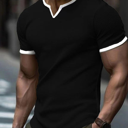 Color-block V Neck Outdoor Sports Waffle T-shirt