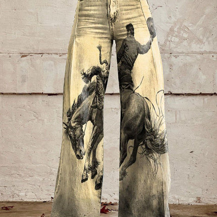 Horn Simulation Denim Trousers Loose Pants For Women