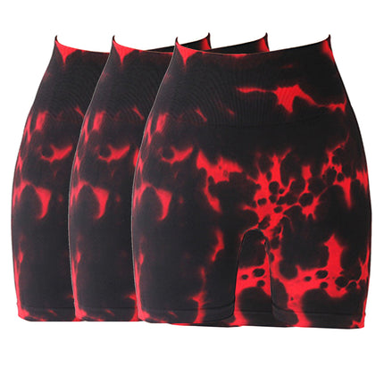 3 Pack Tie-dye High-waisted Butt-lifting Women's Sports Yoga Shorts, Women's Butt Lifting Shorts High Waist Tummy Control Yoga Shorts Seamless Ruched Booty Workout Short Leggings