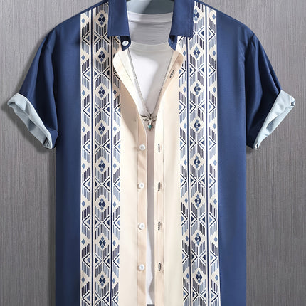 Men's Contrast Color Loose Short-sleeved Shirt Lapel