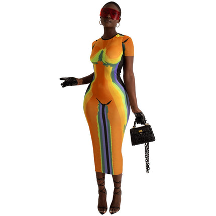 Women's Positioning Printed Round Neck Short Sleeve Dress