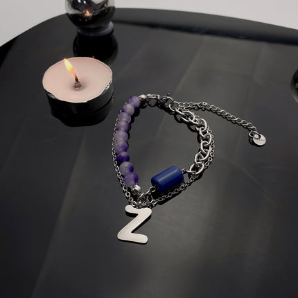 Natural Stone Double-layer Titanium Steel Bracelet Women