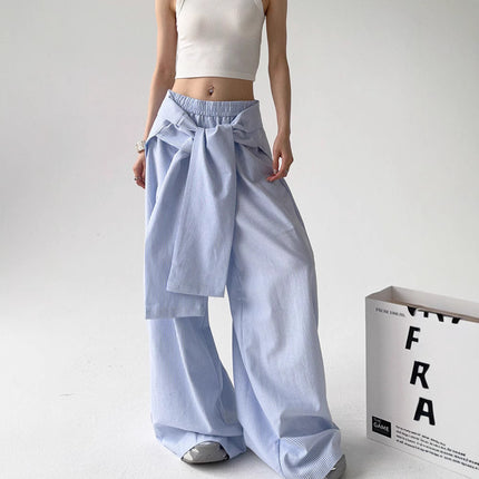 Lace-up Loose Straight Striped Wide-leg Pants Design Sense