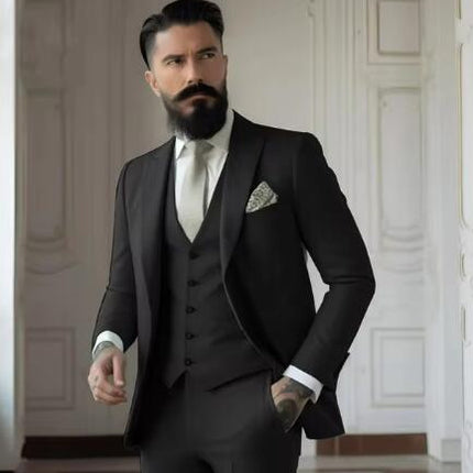 Men's Slim Fit Solid Color Business Suit Set