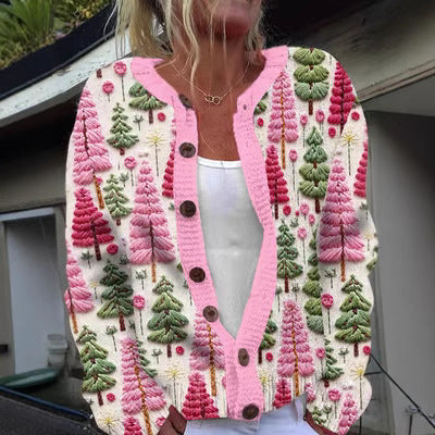 Cardigan Sweater Coat Single Row Button Sweater Printing