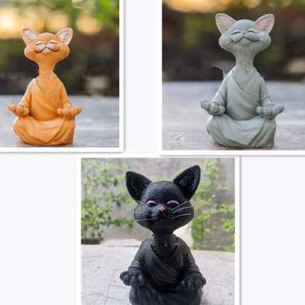 Whimsical Black Buddha Cat Figurine Meditation Yoga Collectible Happy Cat Decor Home Garden Decoration Garden Ornament