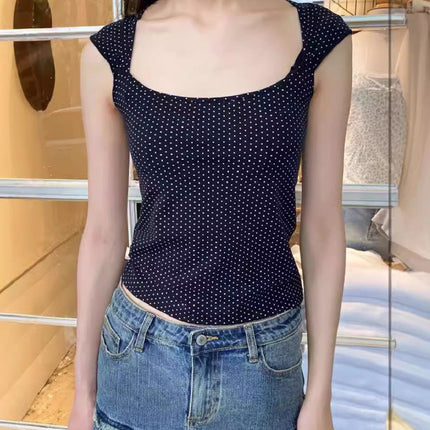 Women's Black Polka Dot Short Sleeve T-shirt