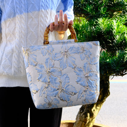 Women's Light Blue Bronzing Flower Canvas Bag