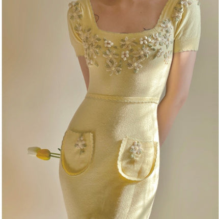 Half sleeve square neck pocket dress