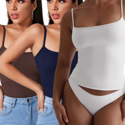 3PCS Solid Color Halter Top For Women