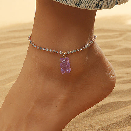 Creative Resin Bear Chain Rhinestone Anklet