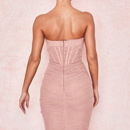 One-neck mesh gauze wrap dress