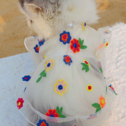 Mesh Flower Embroidery Dress Cat Clothes