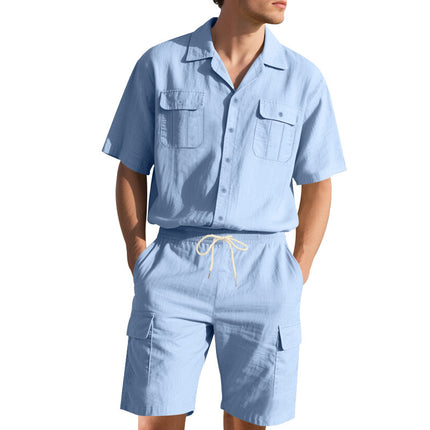 Men's Casual Solid Color Short Sleeve Shorts Suit