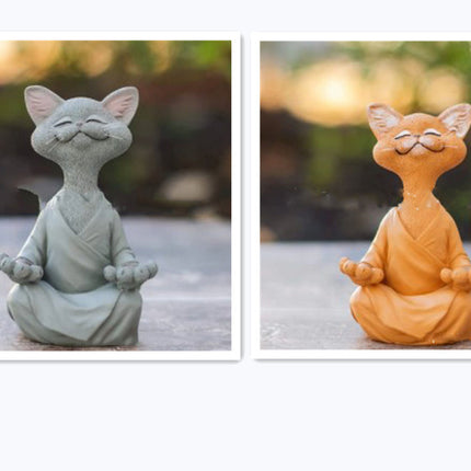 Whimsical Black Buddha Cat Figurine Meditation Yoga Collectible Happy Cat Decor Home Garden Decoration Garden Ornament