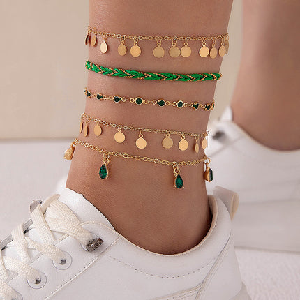 Fashion Personality Alloy Round Color Diamond Anklet
