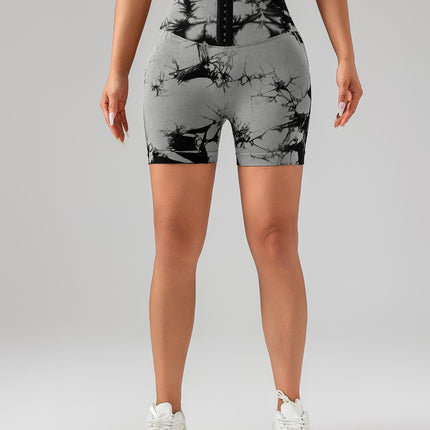 Tie Dye Button Everyday Wear Spring Summer Sports Shorts, High Waist Butt Lift Tie Dye Shorts, Women's Summer Yoga Wear Fitness Shorts Running Sports Fitness Yoga Shorts