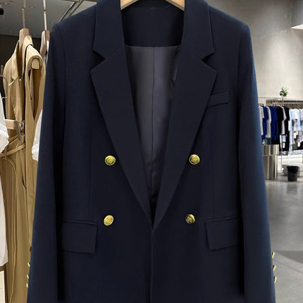 Navy Blue Leisure Simple Commute Easy Matching Coat