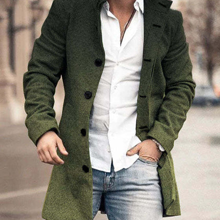 Autumn And Winter New Men's Woolen Stand Collar Medium Long Pocket Casual Coat