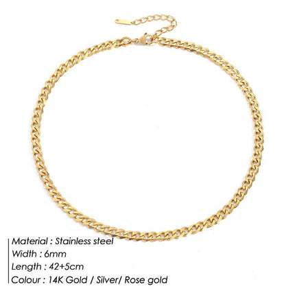 Stainless Steel Necklace 14K Gold Plated Cuban Chain Clavicle Chain