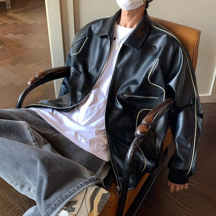 Men's Temperament Zipper Fashion Lapel Leather Coat