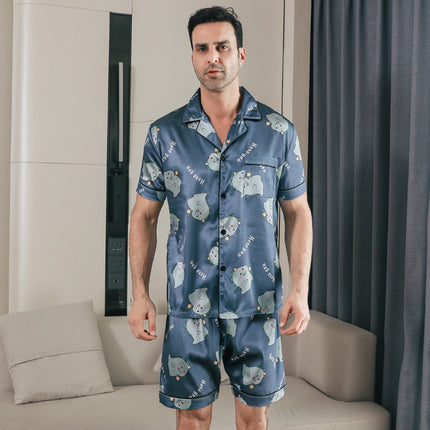 Ice Silk Short Sleeve Pajamas Men Can Be Outerwear Homewear