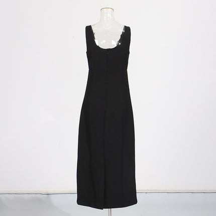 Chic Stitching Rhinestone Flower Design Sling Dress