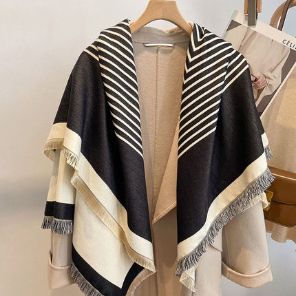 Thick Reversible Faux Cashmere Striped Scarf