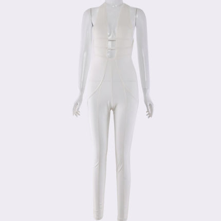 Halter V-neck straps with missing back jumpsuit