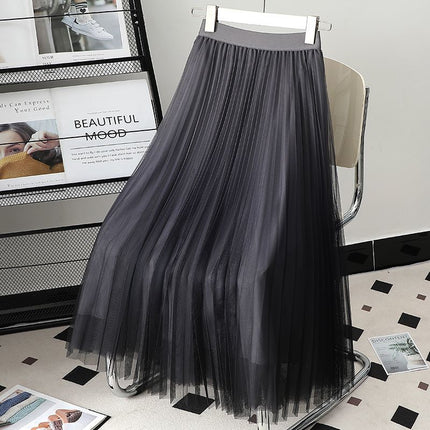 Gradient Color Gauze Skirt Mid-length Mesh High Waist