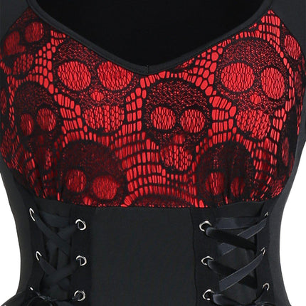 Medieval Retro Lace Up Lace Stitching Contrasting-color Dress