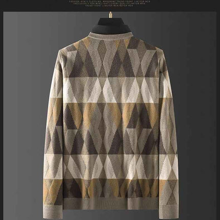 Contrast Color Diamond Lattice Fake Two-piece Warm Men's Shirt