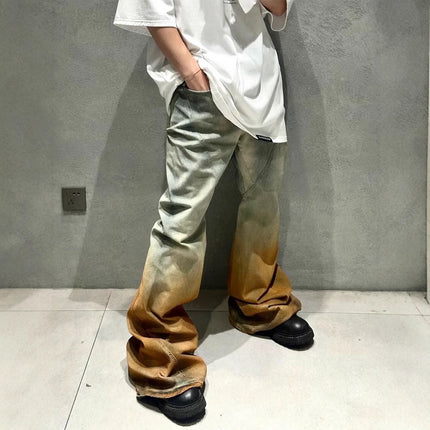 Men's Gradient Trousers Wide Leg Distressed Casual Jeans