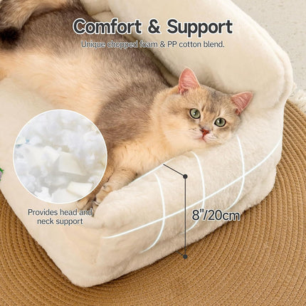 MEWOOFUN Cat Sofa Bed - Washable Pet Bed With Removable Cover & Non-Slip Bottom For Indoor Cats & Small Dogs White, Medium