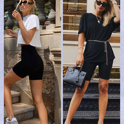 Yoga Pants - Five-Point High Waist Seamless Solid Color