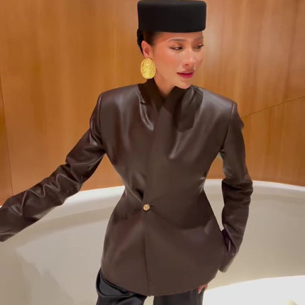 Brown Leather Wrap Jacket