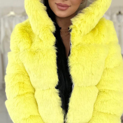 Short Hood Fox Fur Women's Long Sleeve Stitching Coat