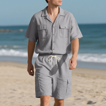 Men's Casual Solid Color Short Sleeve Shorts Suit