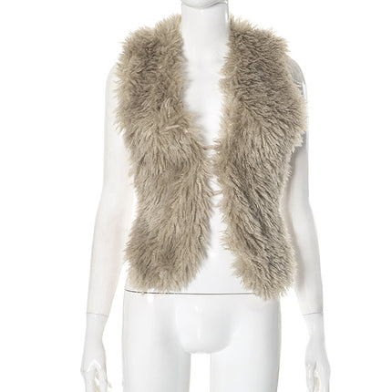 Sexy Bare Back Fur Collar Halter Vest