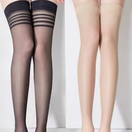 Two Long Stockings Women's Summer Thin Black Flesh-colored Anti-hook Silk Over The Knee Socks Non-slip High Socks