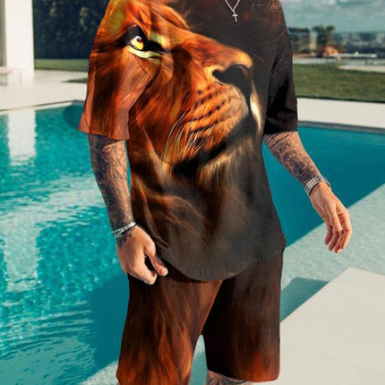 3D Digital Printing Men Summer Short-sleeved Beach Pants Suit