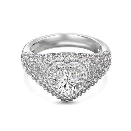 Wedding Style S925 Sterling Silver Ring Female Delicate Heart Full Zirconium Inlaid Holiday Ring