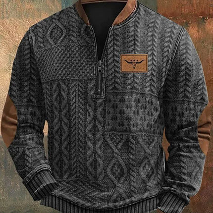 Autumn And Winter Printed Half Zipper Sweater With Buckle