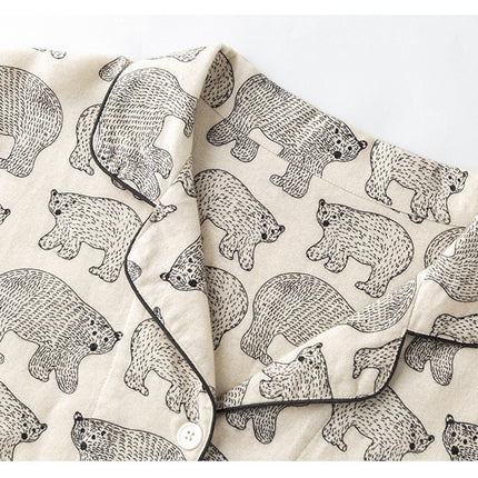 Polar Bear Printed Warm Brushed Flannel Pure Cotton Couple Home Wear Suit